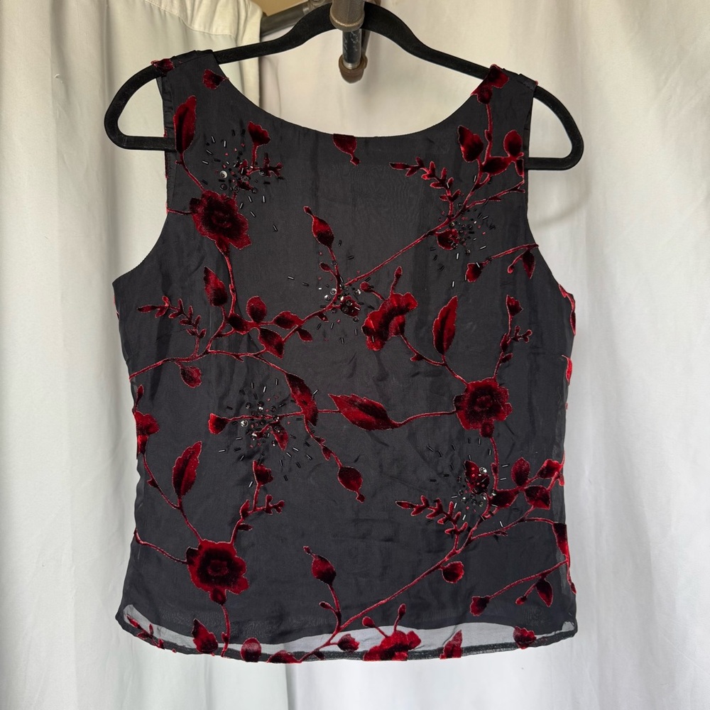 Black and Red velvet burnout Floral blouse 90s vintage goth